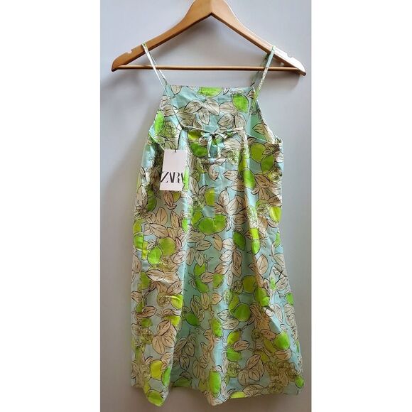 Zara Sundress Citrus Lemon/Limes Robin Egg Blue 13-14 Yrs Cotton/Lined Dress NWT - Picture 5 of 11